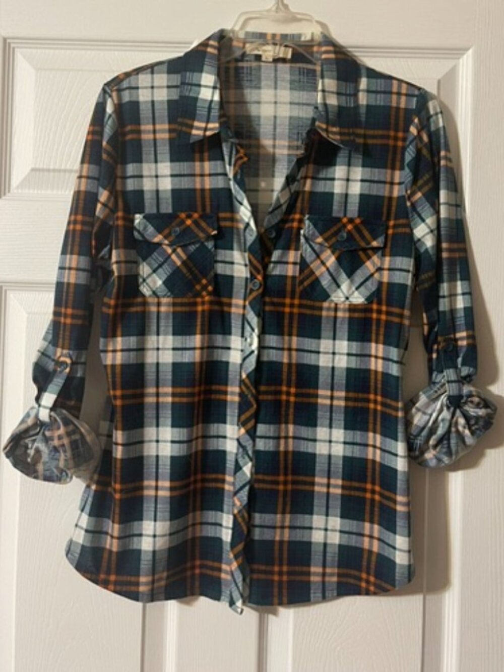 Winwin Apparel Green and Orange Plaid Shirt Size L